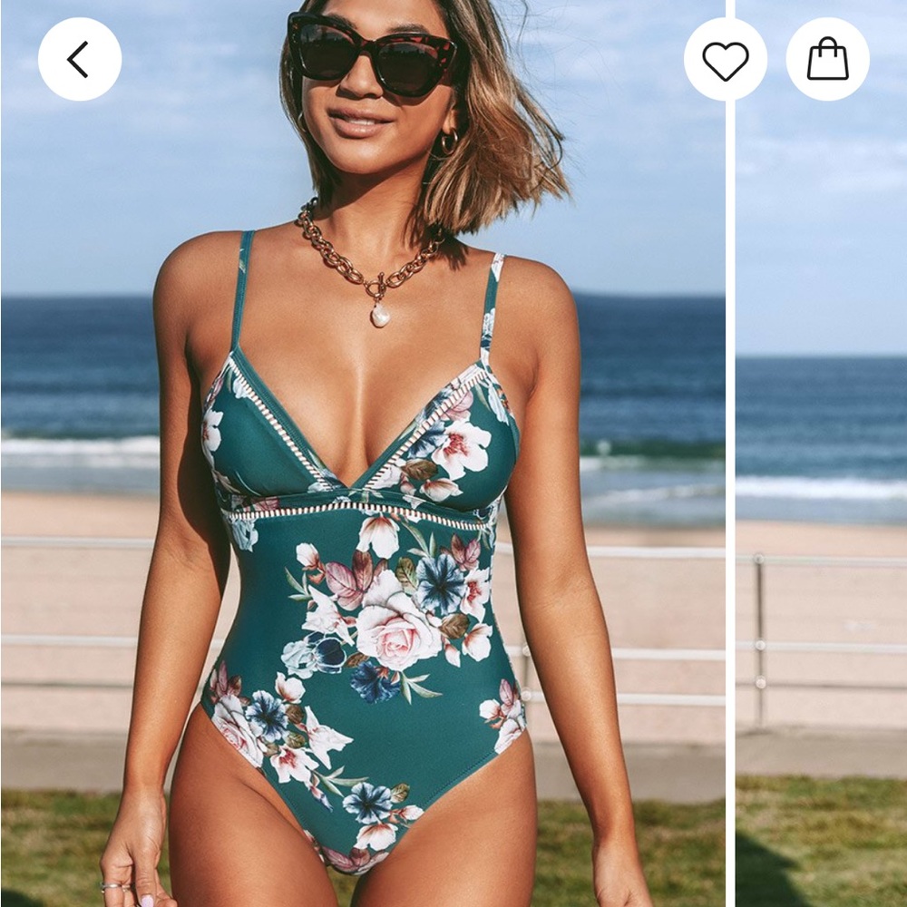 Cupshe Green Floral One Piece Swimsuit with Plunging Neckline